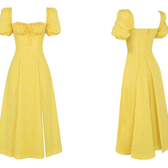 HOUSE OF CB 'Tallulah' Yellow Floral Puff Sleeve Midi Dress NWOT - Picture 6 of 11